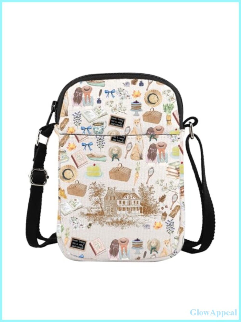 Canvas Crossbody Bag Messenger Purse Adjustable Strap Literary Gift